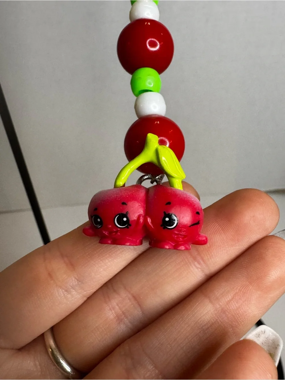 Shopkins Cherry Bead Keychain in Red, Green, White